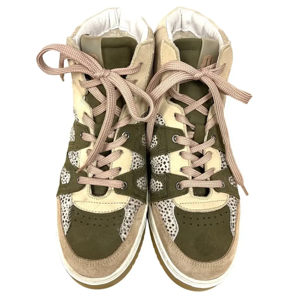 Maruti Mona Leather and Pony Hi Top Trainers‎ in Pink/Olive Size EU 39 - Picture 3 of 8